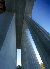 Low angle view, close up, Details of columns at Lincoln Memorial, Washington DC, USA.