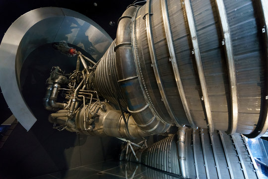 Low angle view, close up, space travel rocket engine, close up.
