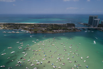 Aerial video Haulover sand bar during Memorial day Weekend