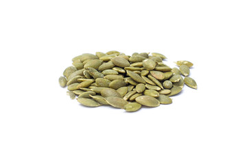 Roasted pumpkin kernels isolated on white background