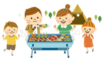  バーベキューをする家族