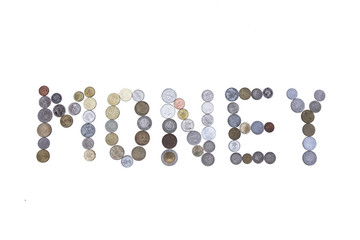 Money word created with coins.
