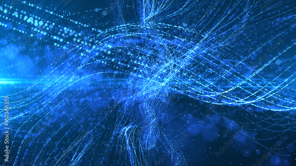 Poster Digital abstract wave particles form abstract cyber technology de-focus background