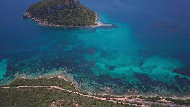 Video from above. Aerial view of a turquoise beach. Emerald coast, ,Sardinia, Italy	