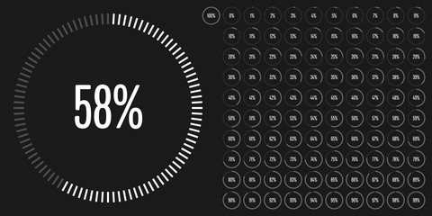 Set of circle percentage diagrams from 0 to 100 ready-to-use for web design, user interface (UI) or infographic - indicator with white