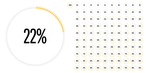 Set of circle percentage diagrams from 0 to 100 ready-to-use for web design, user interface (UI) or infographic - indicator with yellow
