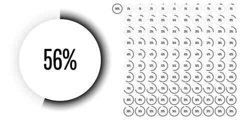 Set of circle percentage diagrams from 0 to 100 ready-to-use for web design, user interface (UI) or infographic - indicator with black