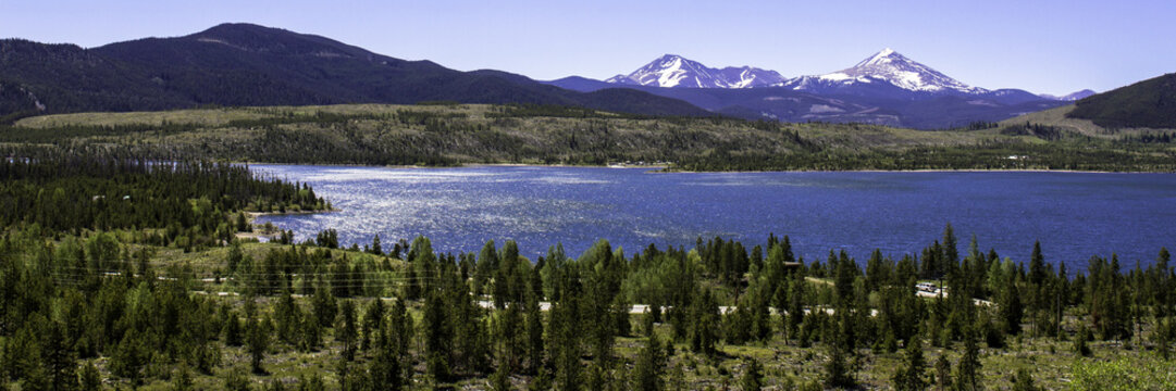 Panoramic view of "The Summit" and Dillon Reservoir near Silverthorne, Colorado, just south of I-70