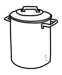 cooking pot / cartoon vector and illustration, black and white, hand drawn, sketch style, isolated on white background.