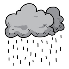 dark cloud and rain / cartoon vector and illustration, hand drawn style, grayscale, isolated on white background.