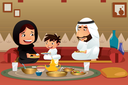 Muslim Family Eating at Home