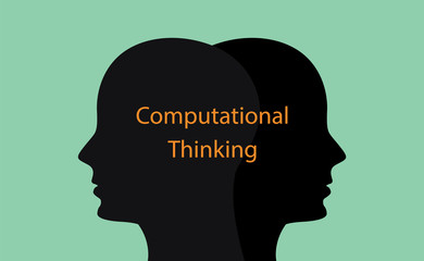 computational thinking concept illustration with human head silhouette and text over it