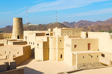 in oman    muscat    the   old defensive  fort battlesment sky and  star brick