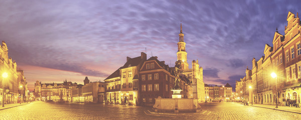 Fototapeta na wymiar Main square of the old town of Poznan, Poland,Night panorama of old town.