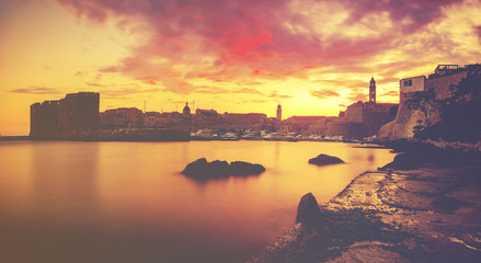 Fototapeta premium Evening panorama of Dubrovnik,vintage retro color tone
