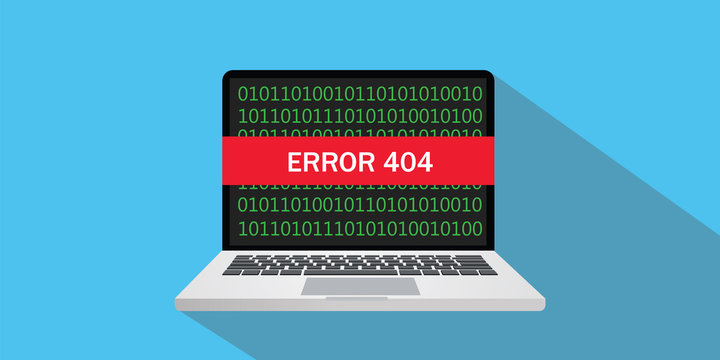 error 404 concept sign illustration with laptop and text on the screen