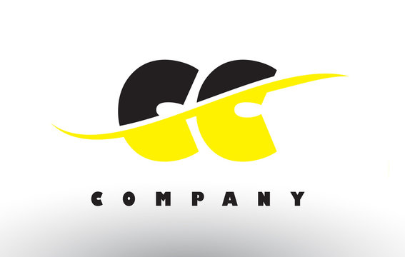 CC C C Black and Yellow Letter Logo with Swoosh.