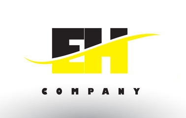 EH E H Black and Yellow Letter Logo with Swoosh.