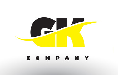 GK G K Black and Yellow Letter Logo with Swoosh.