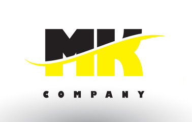 MK M K Black and Yellow Letter Logo with Swoosh.