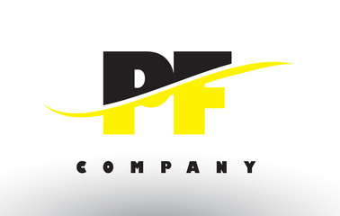 PF P F Black and Yellow Letter Logo with Swoosh.