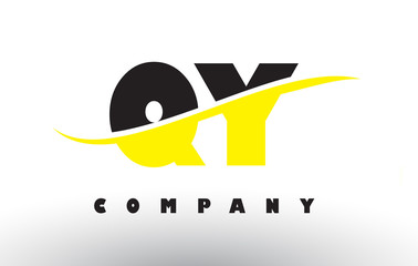 QY Q Y Black and Yellow Letter Logo with Swoosh.