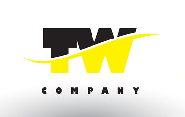TW T W Black and Yellow Letter Logo with Swoosh.
