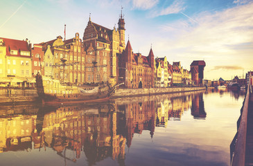 Cityscape of Gdansk in Poland.Vintage color tone