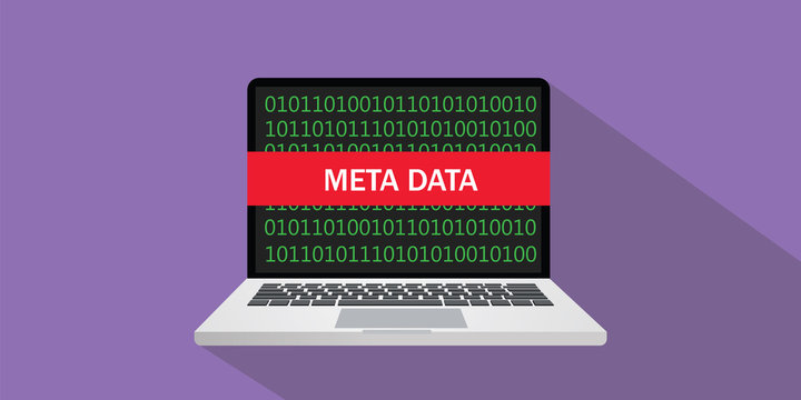 meta data concept sign illustration with laptop and text on the screen