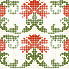 Halftone colorful seamless retro pattern spiral curve vine red flower