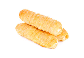 bread & cake on white background