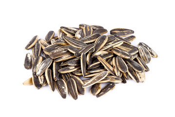Sunflower seeds on white background