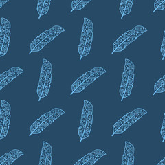 seamless pattern with feathers. Doodle  boho ornament. Abstract .ethnic background.