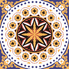 Halftone colorful seamless retro pattern vintage round dot line cross flower