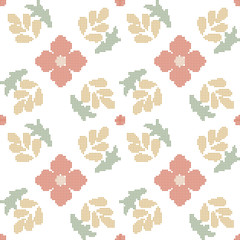 Halftone colorful seamless retro pattern girlish vintage pink flower spiral leaf