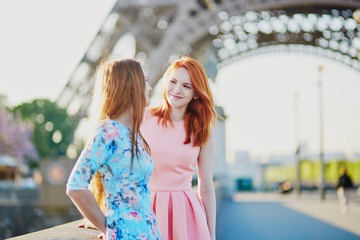Obraz na płótnie Canvas Two friends near the Eiffel tower in Paris, France