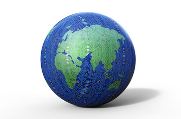 circuit board digital world concept 3d illustration whith a white background