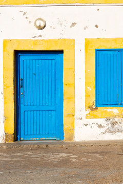 old door in morocco africa ancien and wall ornate   blue