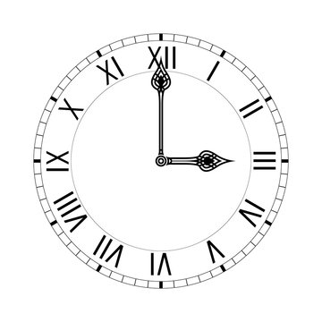 Square clock. Simple clock face with roman numerals