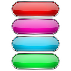 Colored oval glass buttons with metal frame