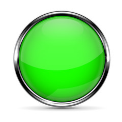 Round green button with metal frame