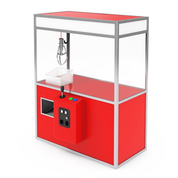 Empty Carnival Red Toy Claw Crane Arcade Machine. 3d Rendering