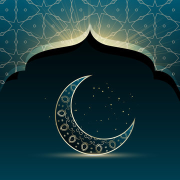 mosque door with creative crescent moon for eid festival