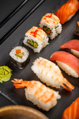 Sashimi sushi set and sushi rolls