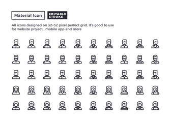 User and Avatar Icon.Material Outline Icons set for website and mobile app ,Pixel perfect icon, Editable Stroke.