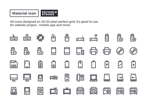 Device and Technology Icon.Material Outline Icons set for website and mobile app ,Pixel perfect icon, Editable Stroke.