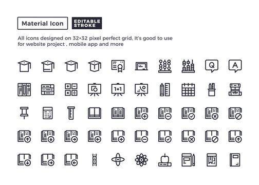 Education Icon.Material Outline Icons set for website and mobile app ,Pixel perfect icon, Editable Stroke.