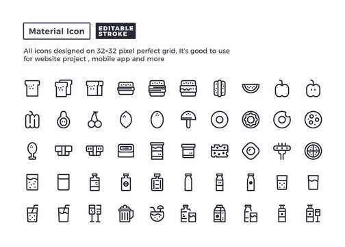 Food and Drink Icon.Material Outline Icons set for website and mobile app ,Pixel perfect icon, Editable Stroke.