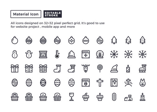 Holiday Icon.Material Outline Icons set for website and mobile app ,Pixel perfect icon, Editable Stroke.