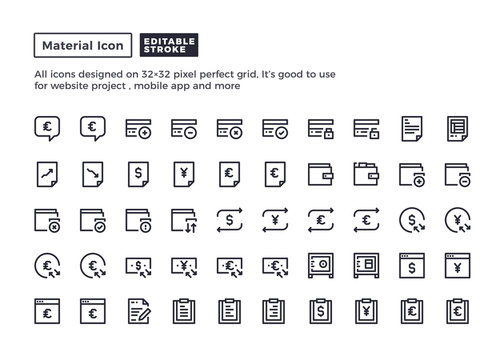 Bank and Finance Icon.Material Outline Icons set for website and mobile app ,Pixel perfect icon, Editable Stroke.